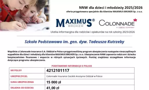 Zdjęcie do Ubezpieczenie NNW na rok szkolny 2025/2026 